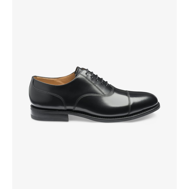 Loake 300 Black Polished Toe Cap Oxford Leather Shoe Shoes By Post