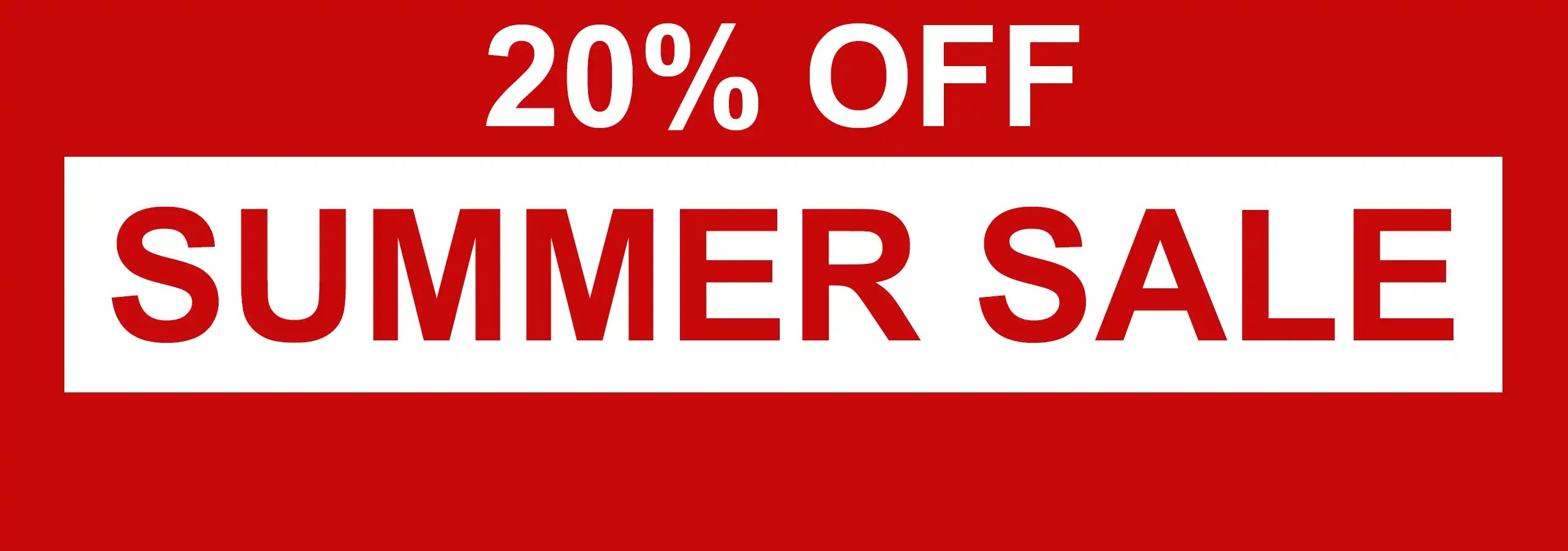 A red promotional banner with white text reading '20% OFF SUMMER SALE' inside a white rectangular box.