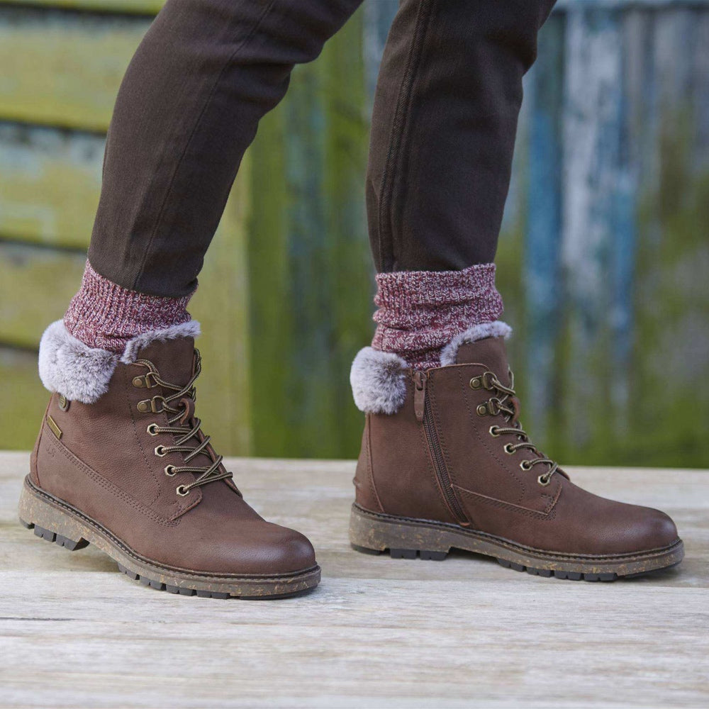 close up of a pair of brown autumn winter boots