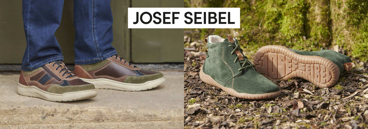 Two pairs of Josef seibel AW26 shoes mens trainers and womens barefoot style boots