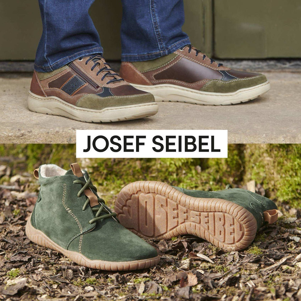 Two pairs of Josef seibel AW26 shoes mens trainers and womens barefoot style boots